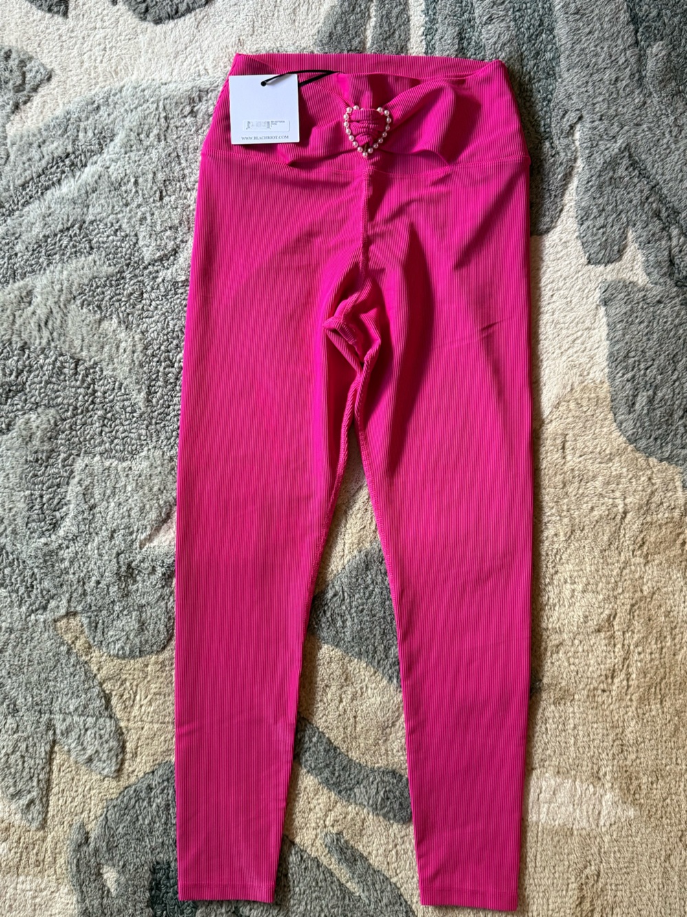 Beach Riot Hot Pink Ribbed Leggings with Pearl Heart Charm